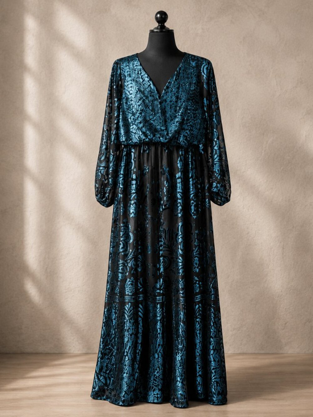 Soft Surroundings Dimora Burnout Velvet Floral Maxi Dress L Teal Whimsigoth Gala